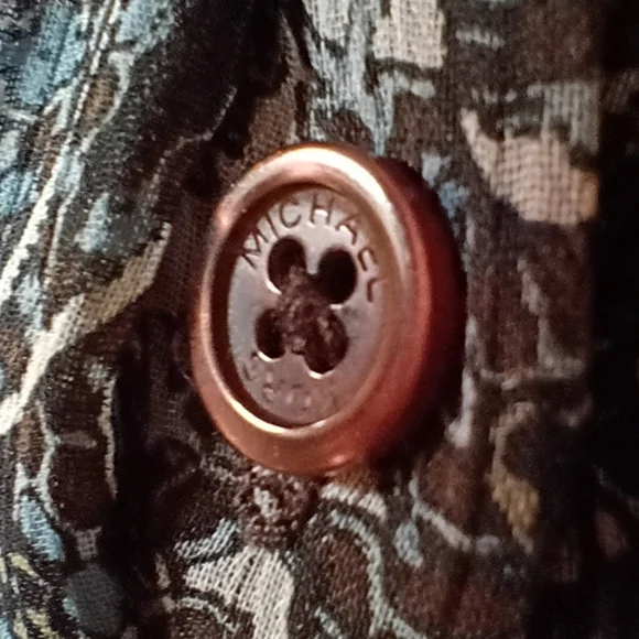 MICHAEL Michael Kors Paisley Button-Front Blouse - Blue/Earth Tones - Size M - Picture 8 of 10